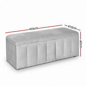 Storage Ottoman | 103cm | Velvet Blanket Box | Grey