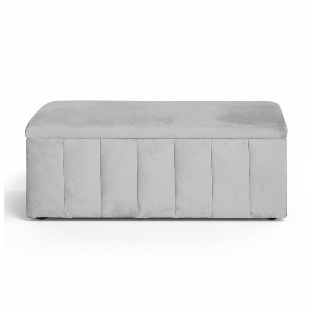 Storage Ottoman | 103cm | Velvet Blanket Box | Grey