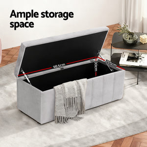 Storage Ottoman | 103cm | Velvet Blanket Box | Grey