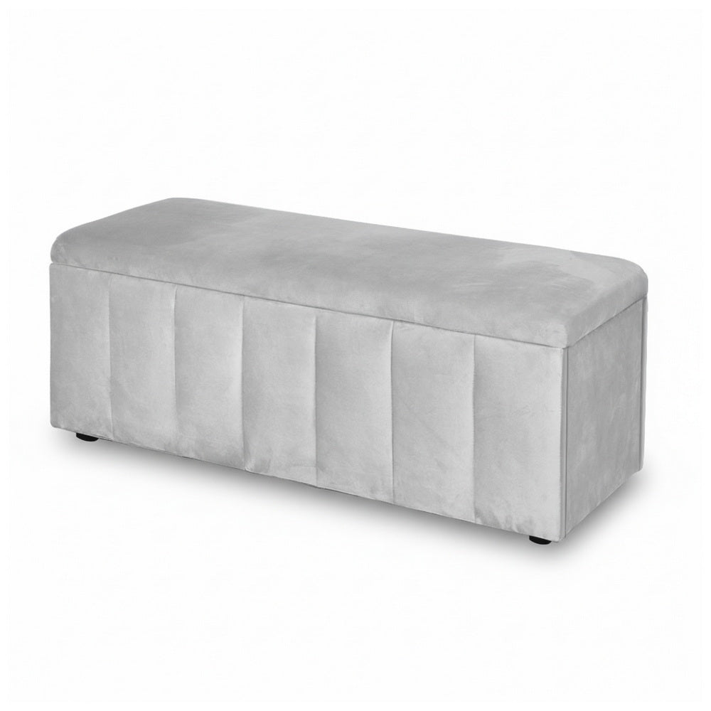 Storage Ottoman | 103cm | Velvet Blanket Box | Grey