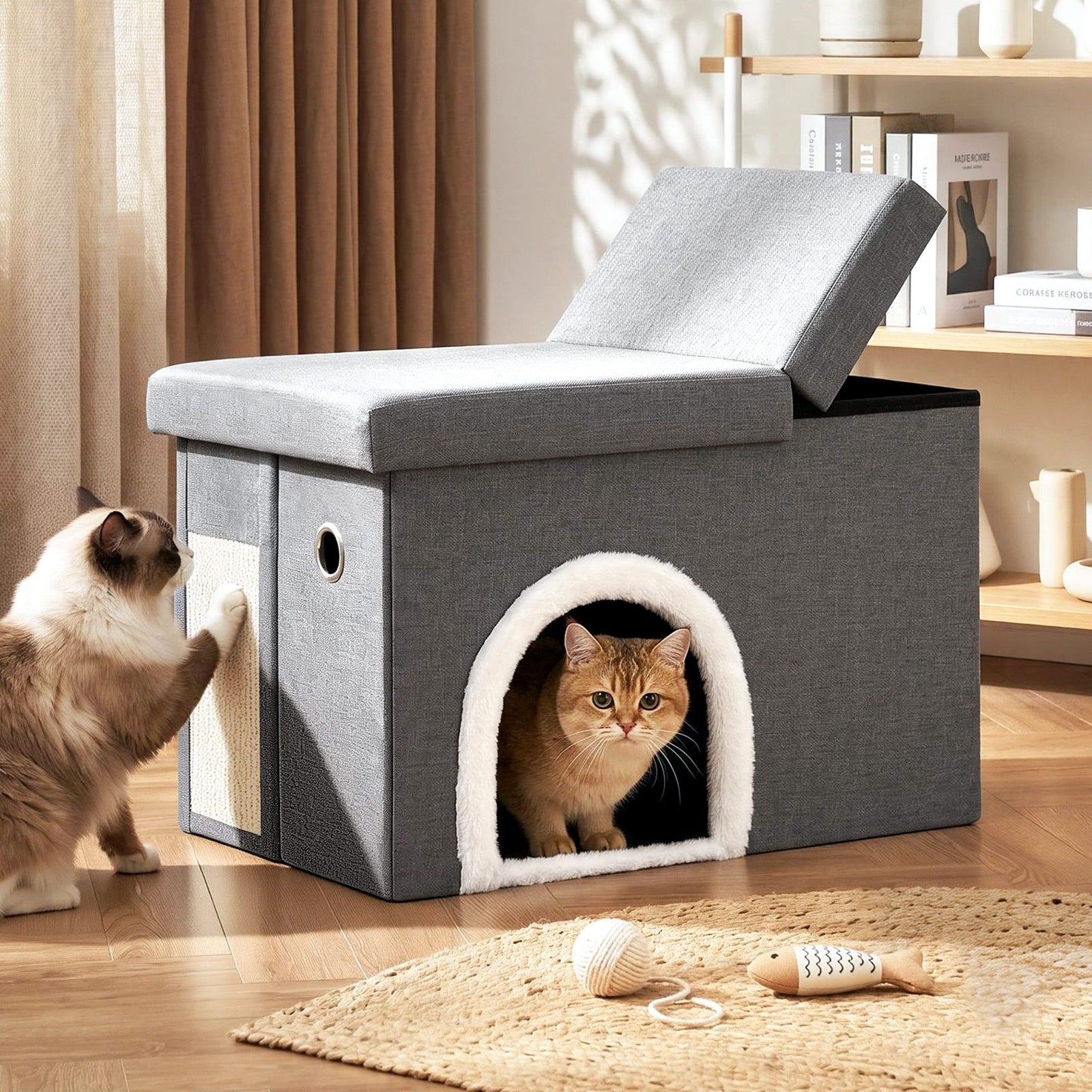 Storage Ottoman | Foldable Cat Litter Box Enclosure | Grey