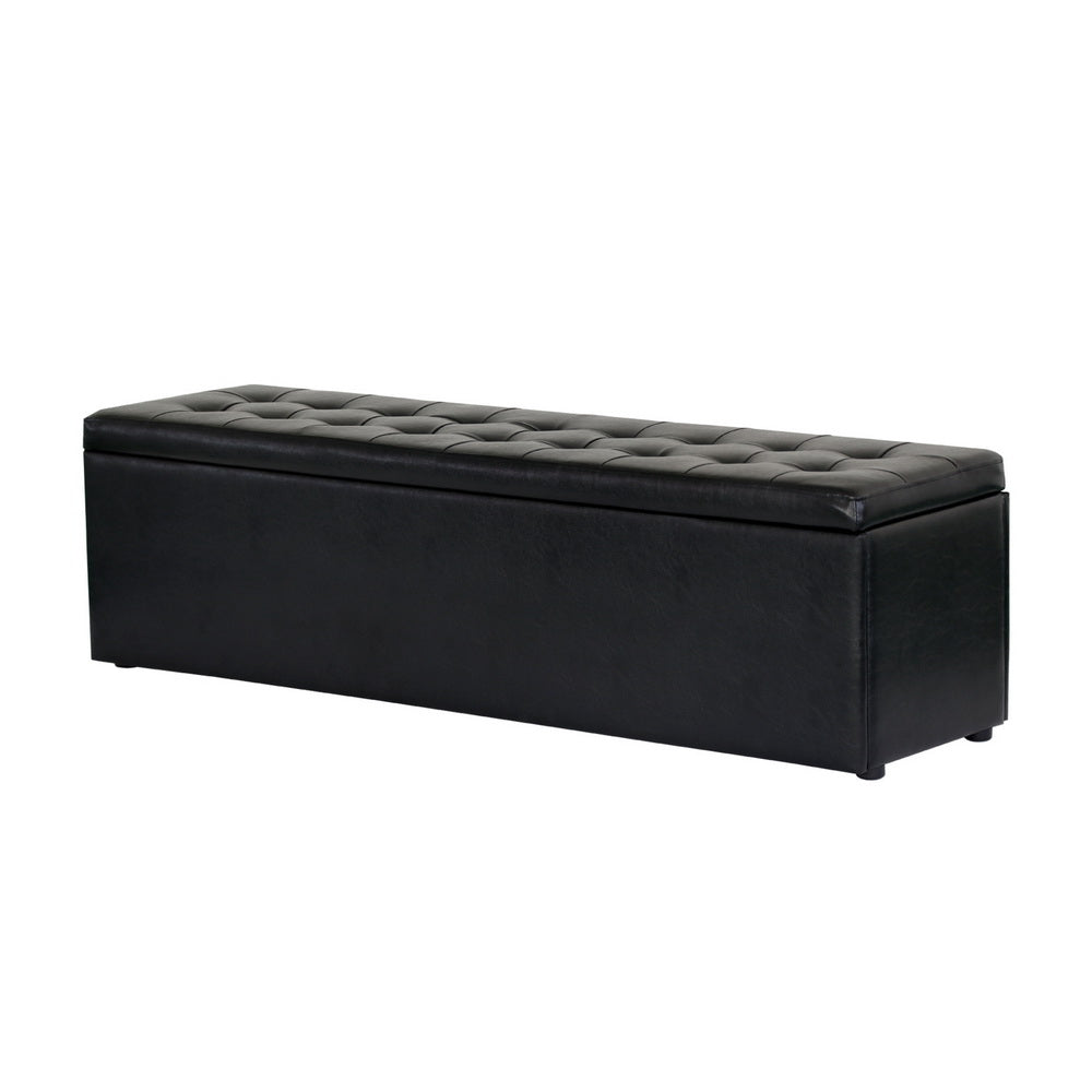 Artiss Storage Ottoman Blanket Box Black LARGE Leather Rest Chest Toy Foot Stool