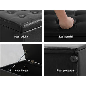 Artiss Storage Ottoman Blanket Box Black LARGE Leather Rest Chest Toy Foot Stool
