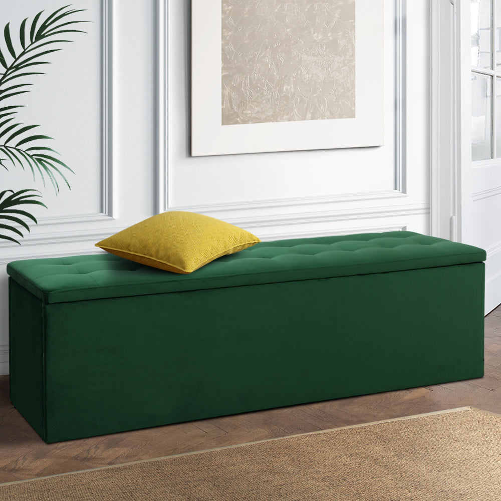 Green Velvet Storage Ottoman / Storage Box Foot Stool
