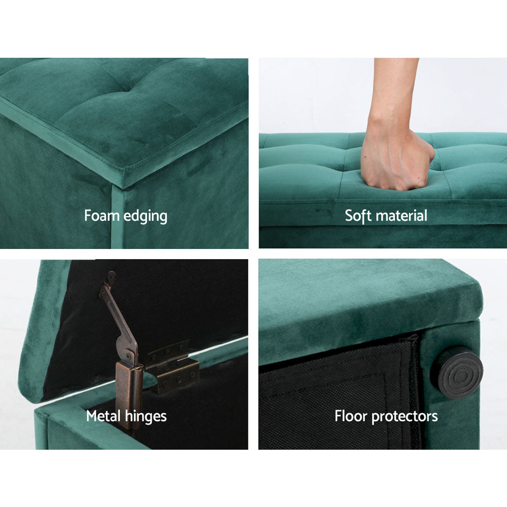 Green Velvet Storage Ottoman / Storage Box Foot Stool