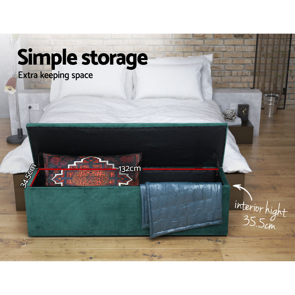 Green Velvet Storage Ottoman / Storage Box Foot Stool