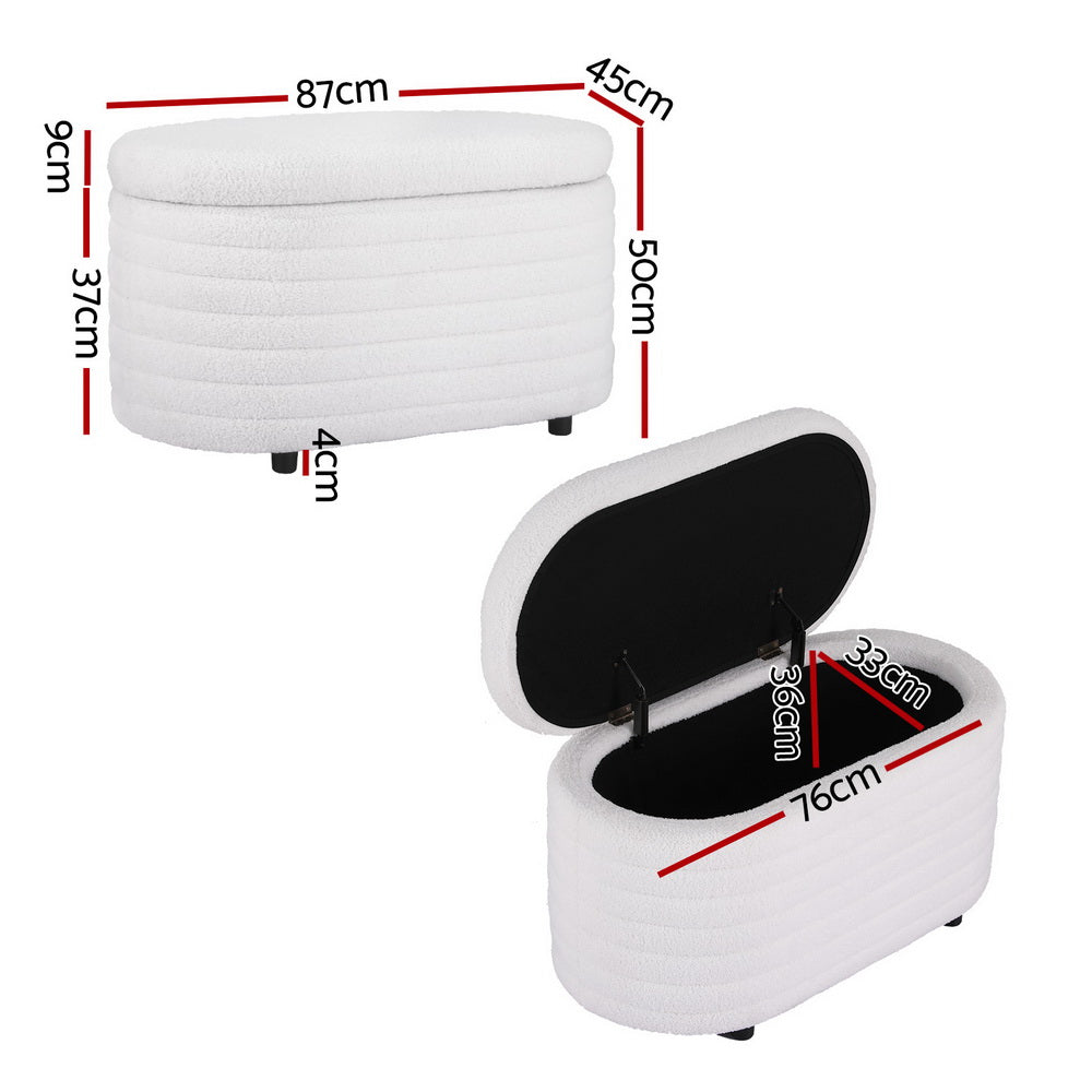 Artiss Storage Ottoman Blanket Box | 87cm | Boucle Fabric | Oval