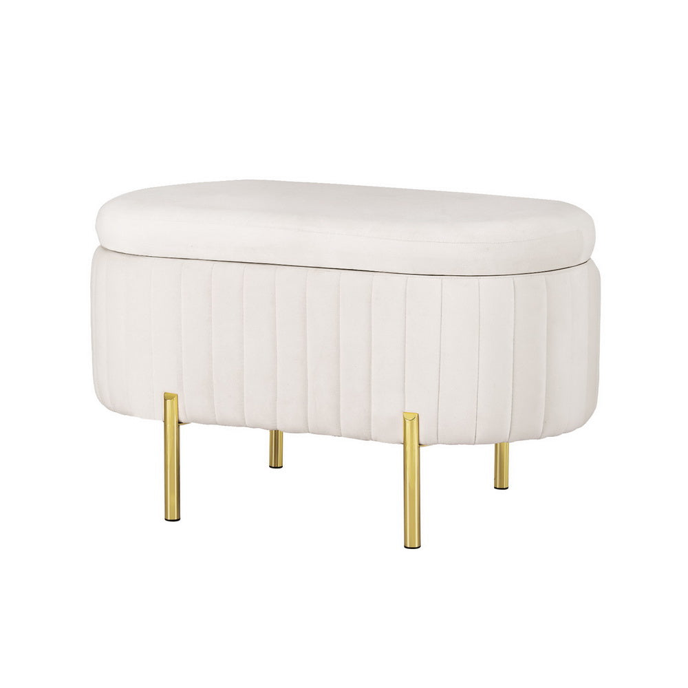 Artiss Storage Ottoman Blanket Box | 87cm | Velvet | Oval | White
