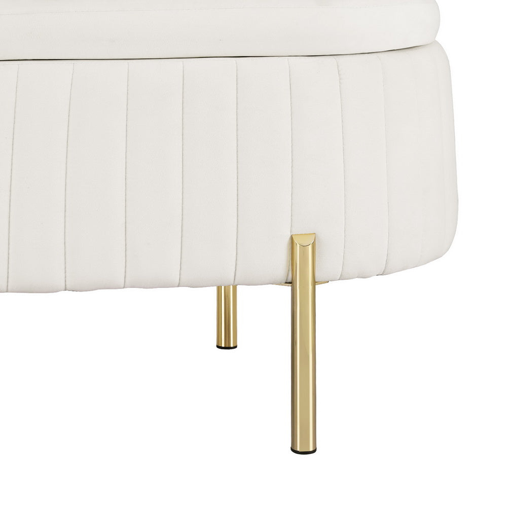 Artiss Storage Ottoman Blanket Box | 87cm | Velvet | Oval | White