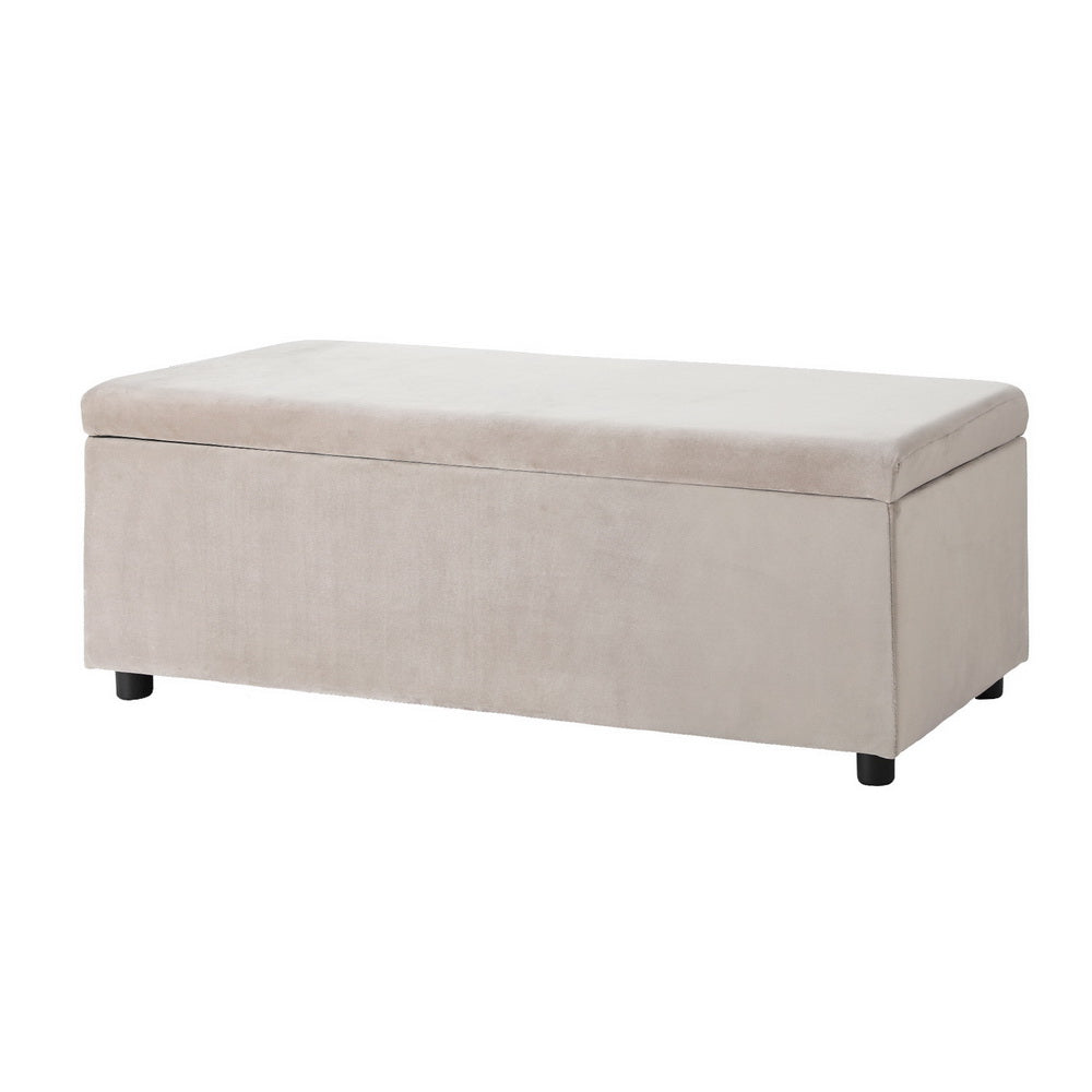 Artiss Storage Ottoman Blanket Box Table | 97cm | Velvet | Taupe