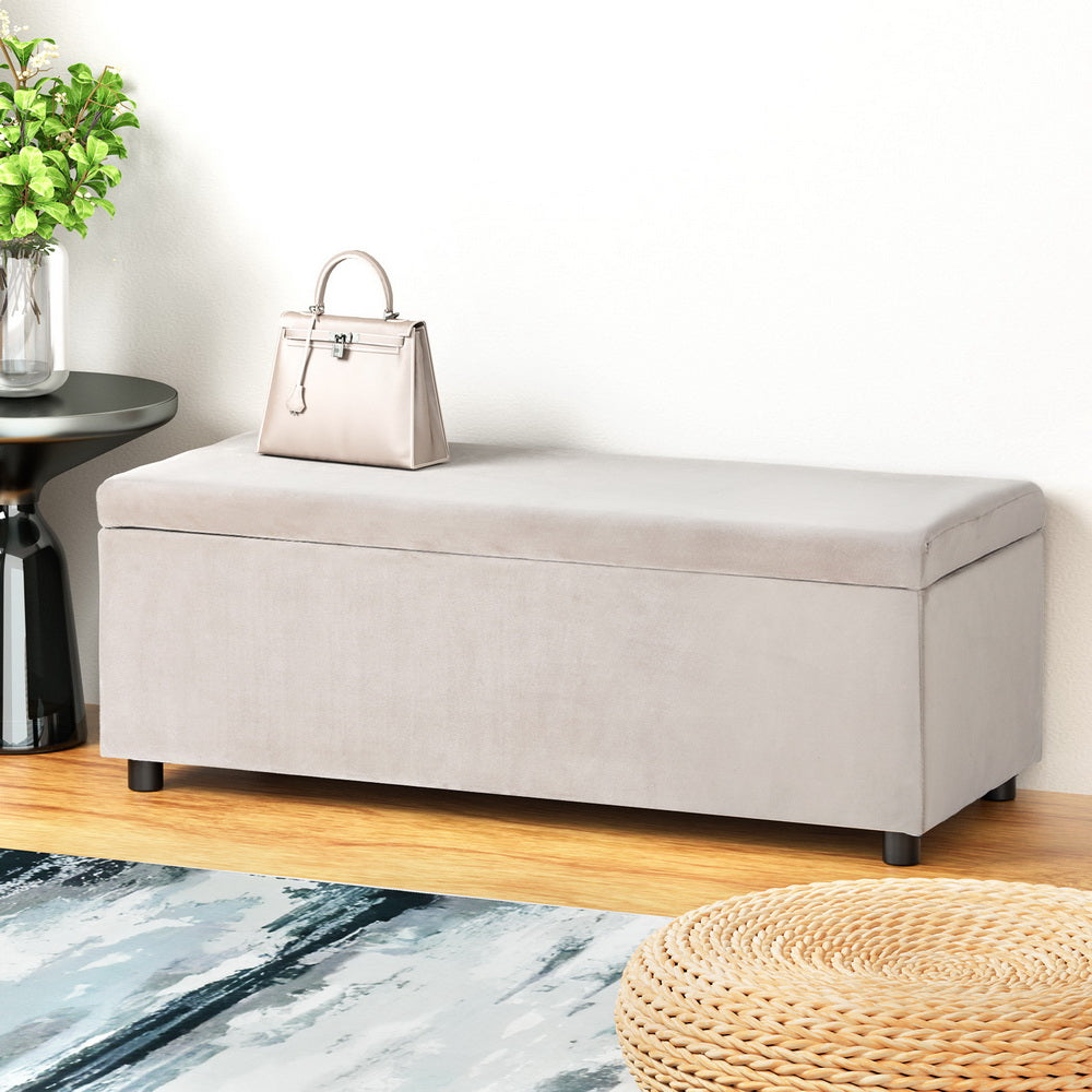 Artiss Storage Ottoman Blanket Box Table | 97cm | Velvet | Taupe