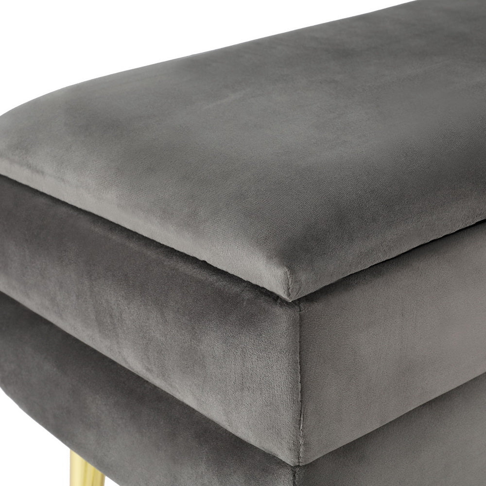 Artiss Ottoman Storage Foot Stool | Velvet | Grey