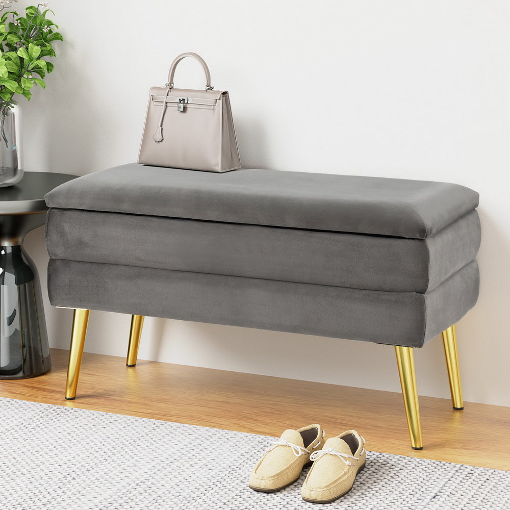 Artiss Ottoman Storage Foot Stool | Velvet | Grey