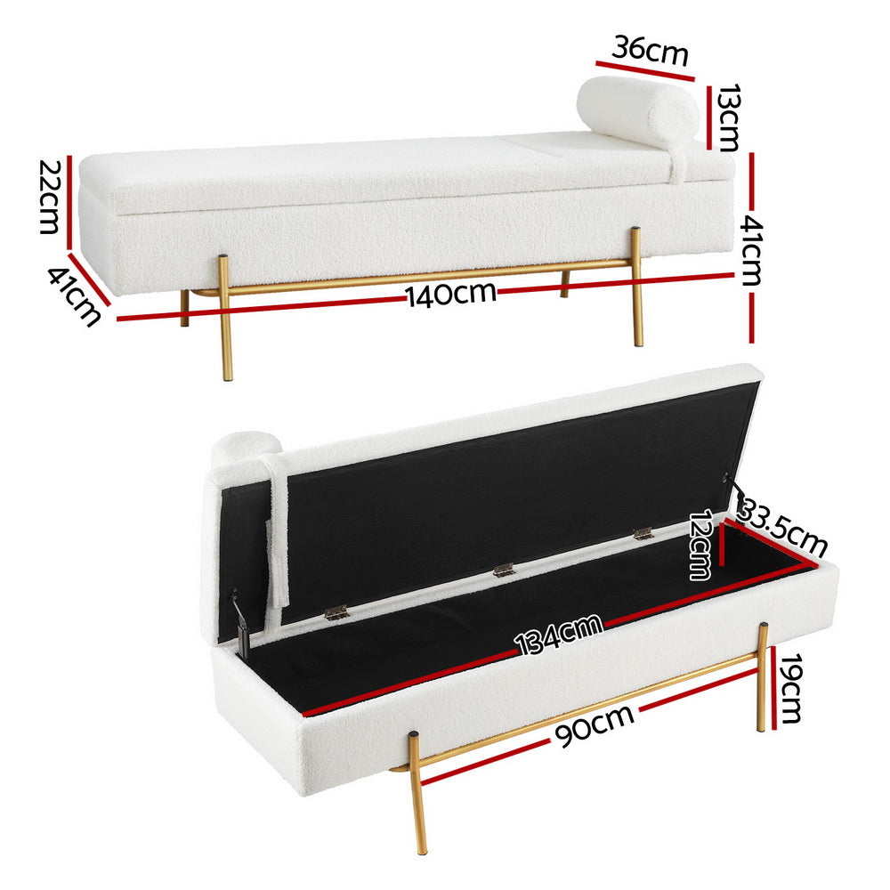 Artiss Storage Ottoman Bed | 140cm | Pillow | Boucle Fabric