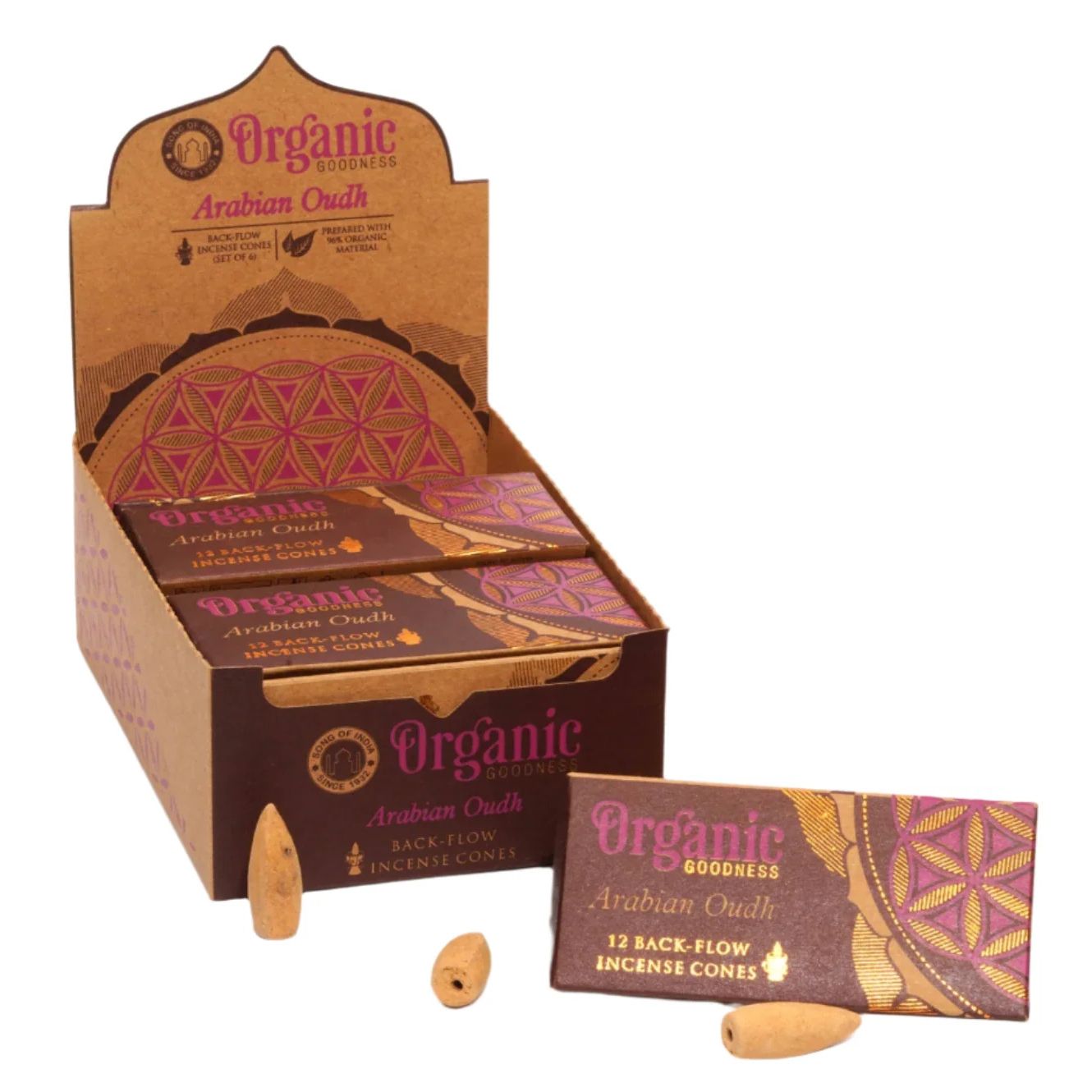 Organic Goodness Arabian Oudh Backflow Incense Cones | 6 Pack (6 x 12 Cones)