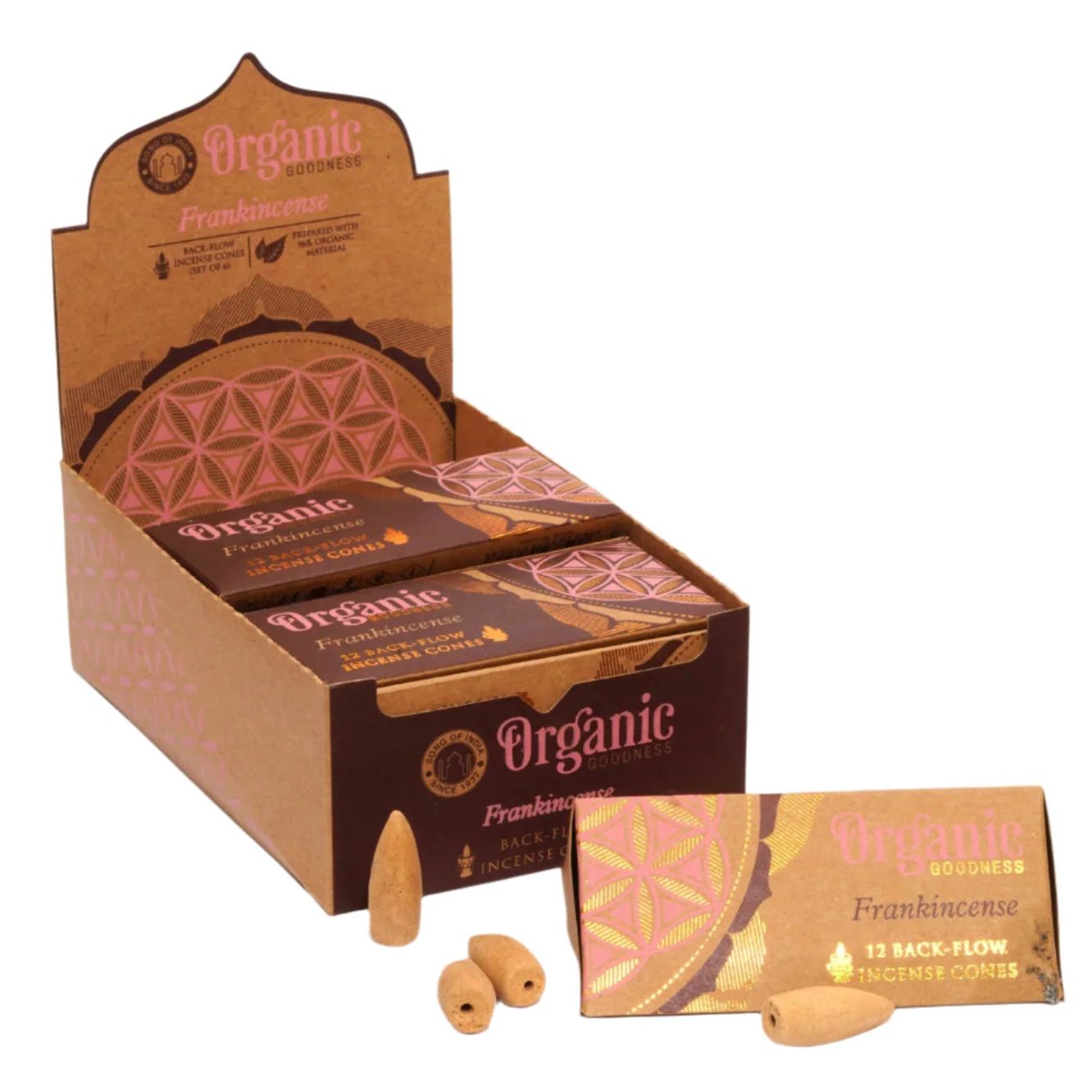 Organic Goodness Frankincense Backflow Incense Cones | 6 Pack (6 x 12 Cones)