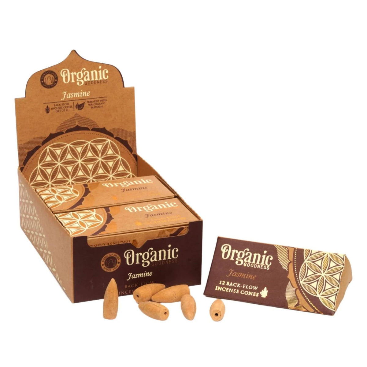 Organic Goodness Jasmine Backflow Incense Cones | 6 Pack (6 x 12 Cones)