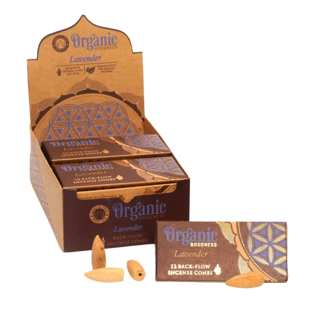 Organic Goodness Lavender Backflow Incense Cones | 6 Pack (6 x 12 Cones)