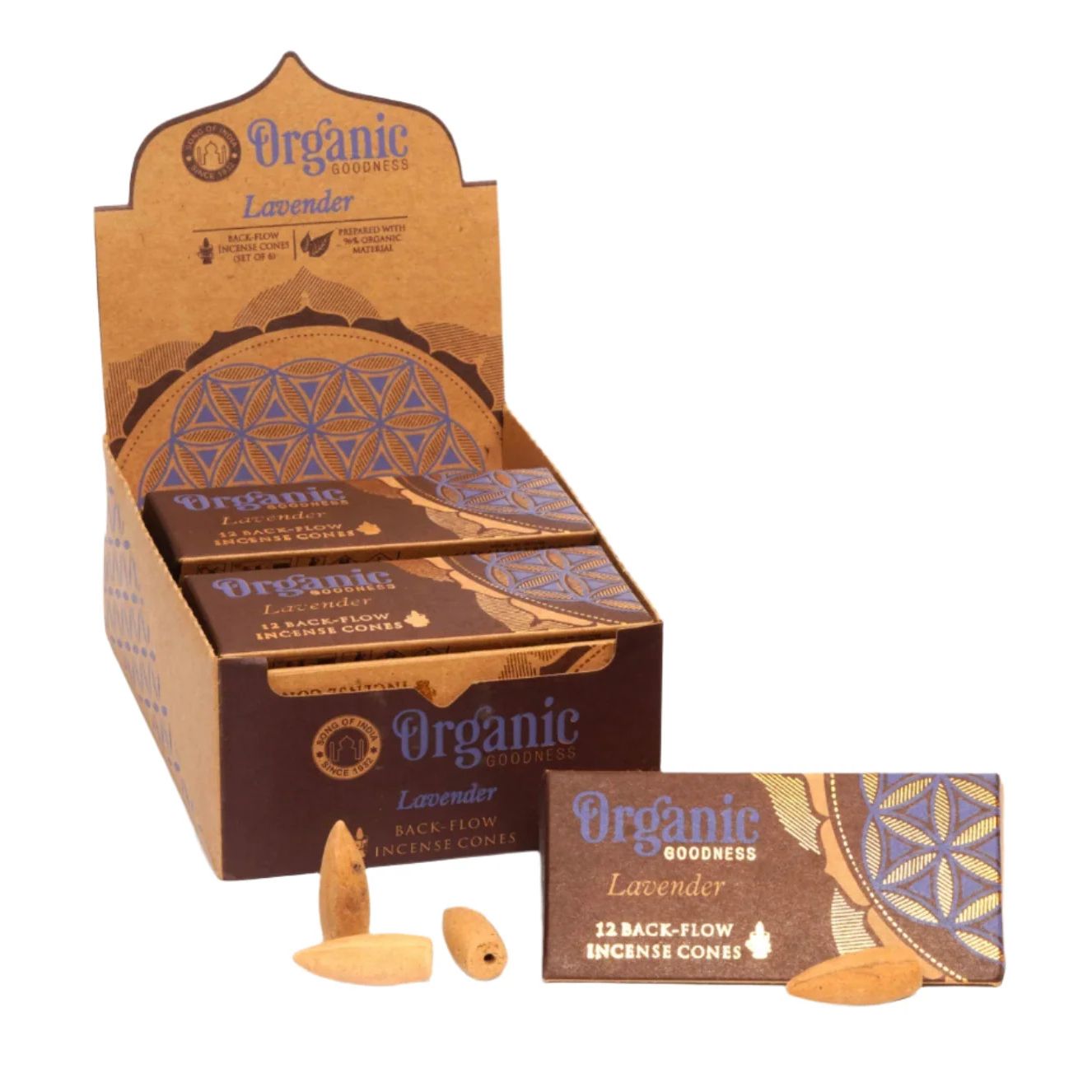 Organic Goodness Lavender Backflow Incense Cones | 6 Pack (6 x 12 Cones)