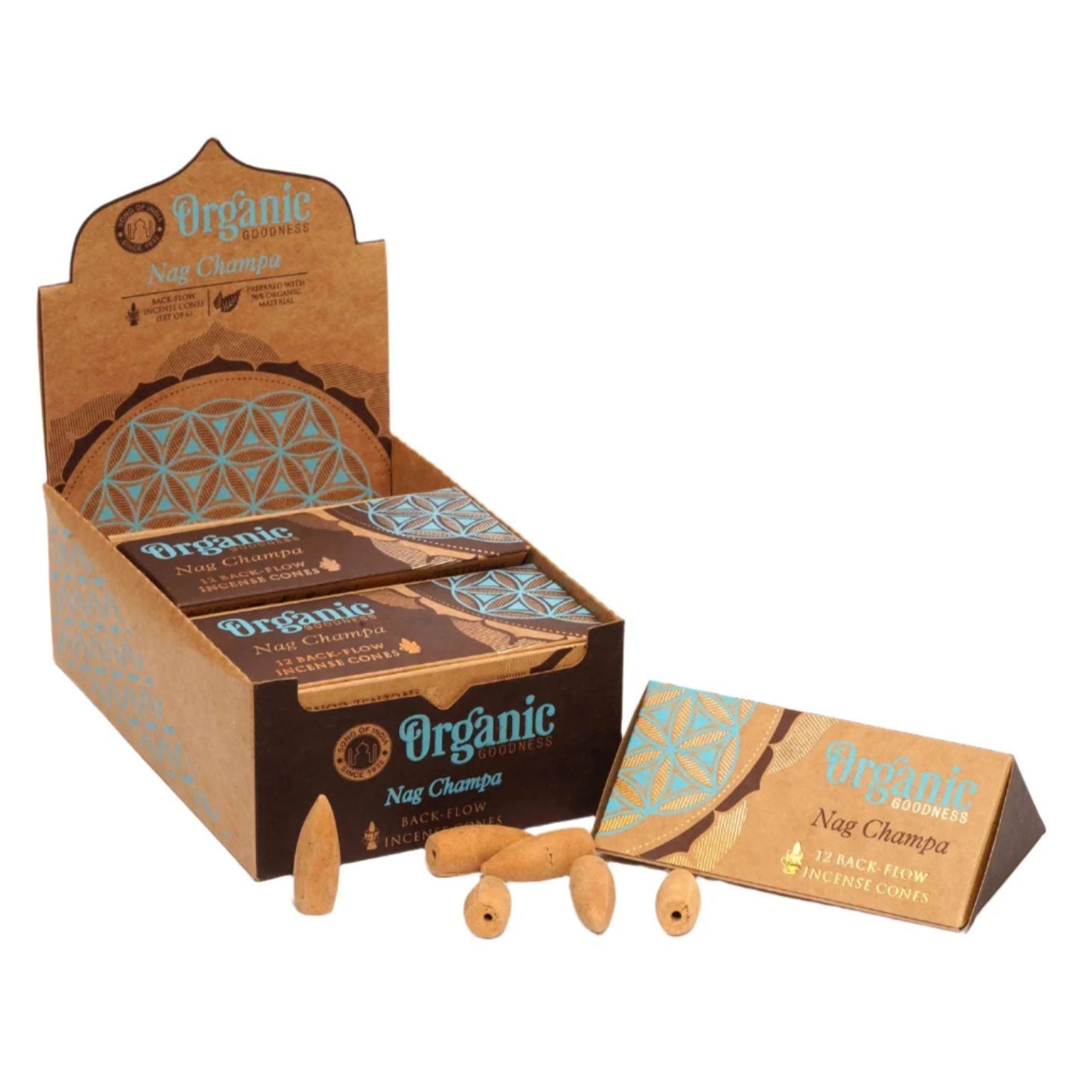 Organic Goodness Nag Champa Backflow Incense Cones | 6 Pack (6 x 12 Cones)