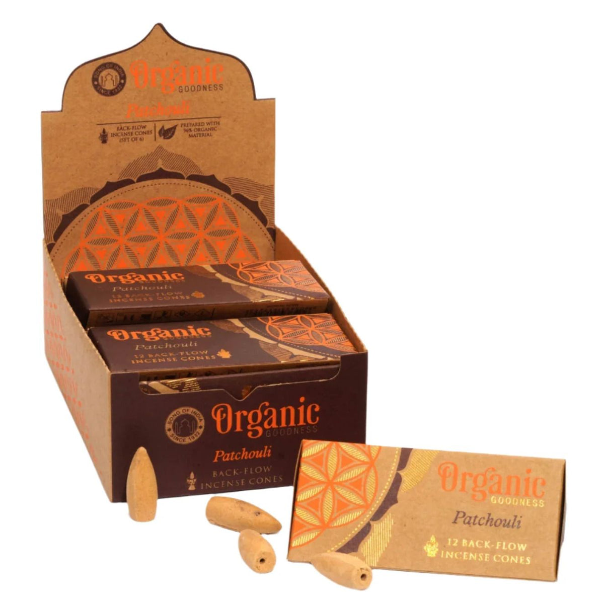 Organic Goodness Patchouli Backflow Incense Cones | 6 Pack (6 x 12 Cones)