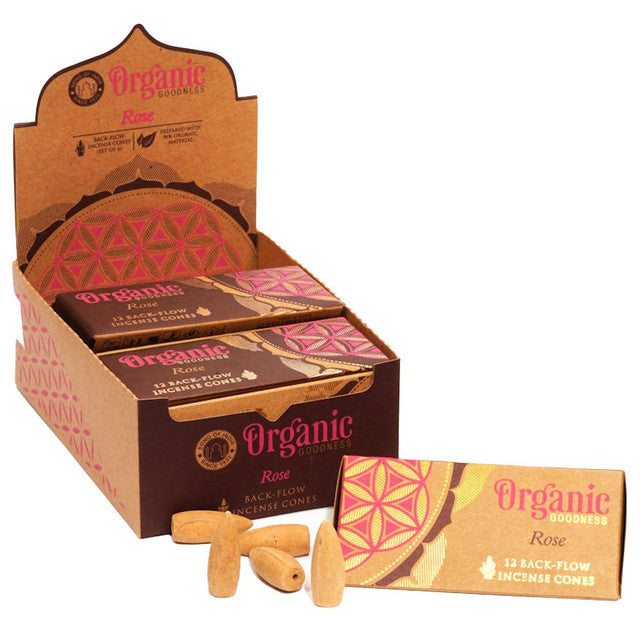 Organic Goodness Rose Backflow Incense Cones | 6 Pack (6 x 12 Cones)