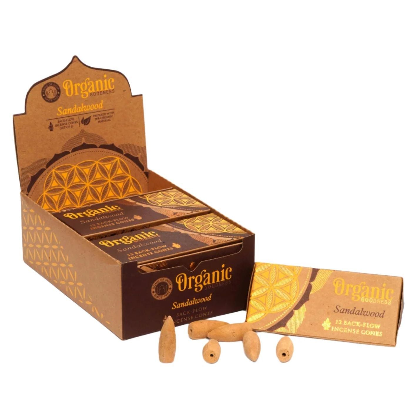 Organic Goodness Sandalwood Backflow Incense Cones | 6 Pack (6 x 12 Cones)