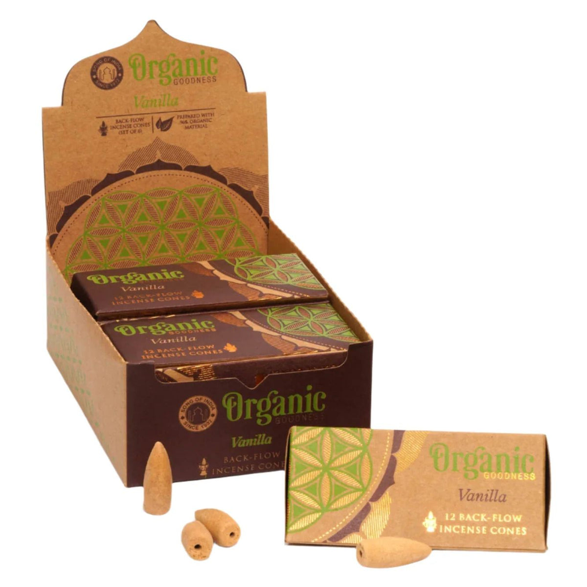 Organic Goodness Vanilla Backflow Incense Cones | 6 Pack (6 x 12 Cones)