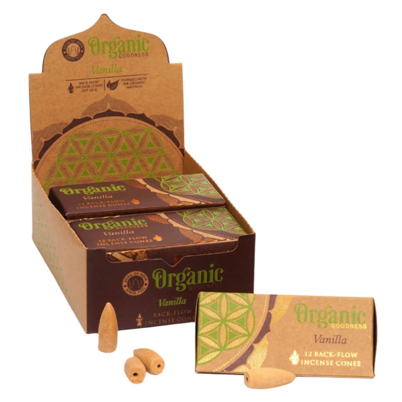 Organic Goodness Vanilla Backflow Incense Cones | 6 Pack (6 x 12 Cones)