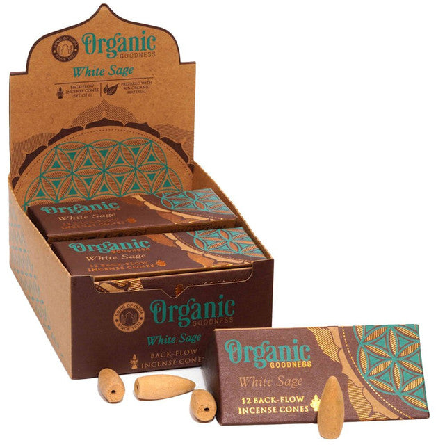 Organic Goodness White Sage Backflow Incense Cones | 6 Pack (6 x 12 Cones)