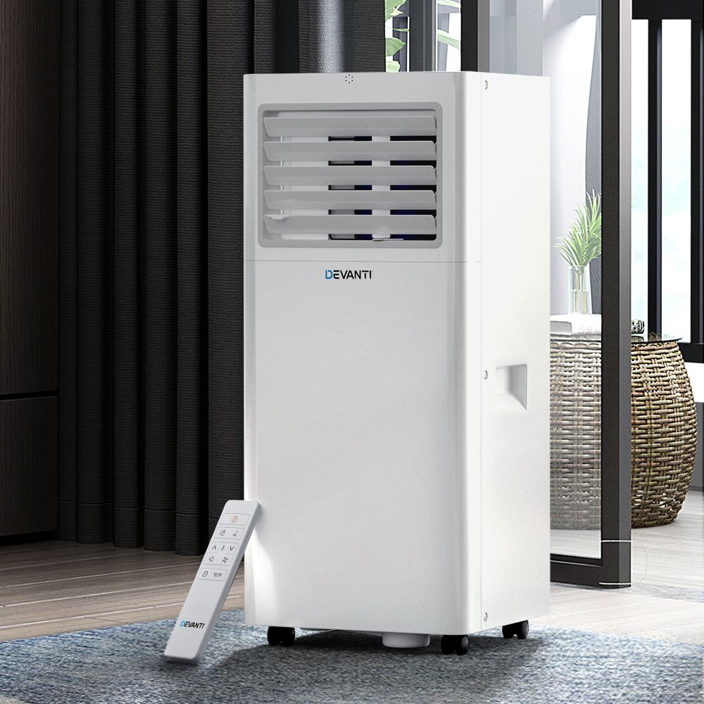 Devanti Portable Air Conditioner | 7000BTU Cooling, Mobile Fan Cooler, Dehumidifier