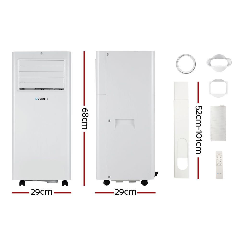 Devanti Portable Air Conditioner | 7000BTU Cooling, Mobile Fan Cooler, Dehumidifier