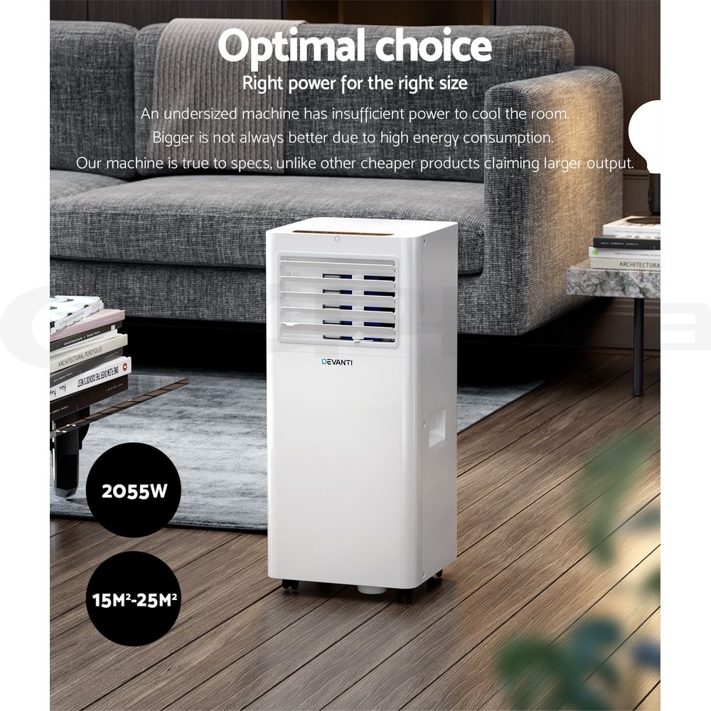 Devanti Portable Air Conditioner | 7000BTU Cooling, Mobile Fan Cooler, Dehumidifier