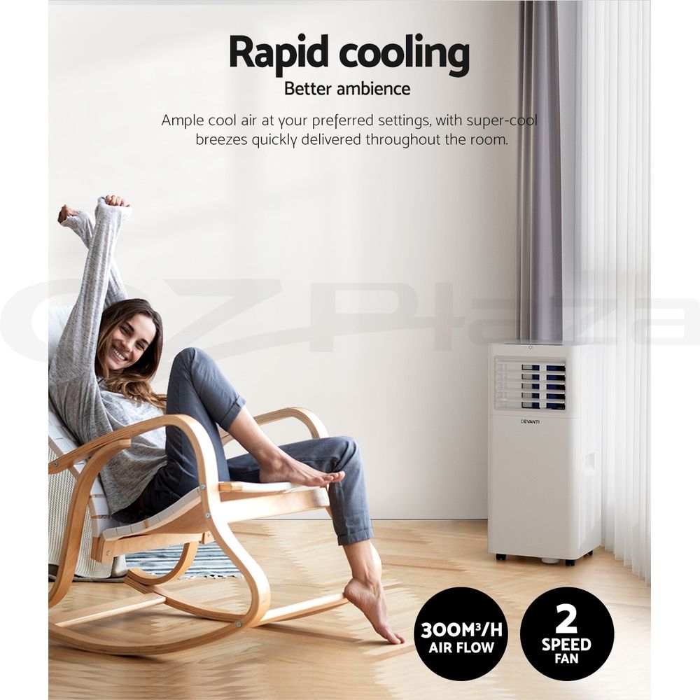 Devanti Portable Air Conditioner | 7000BTU Cooling, Mobile Fan Cooler, Dehumidifier