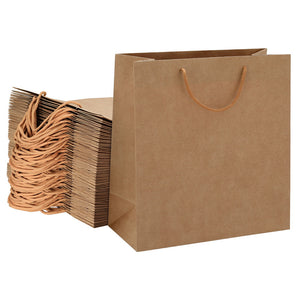 50pcs Bulk Kraft Paper Bags Pack Brown Shopping Retail Gift Bags Reusable Brown