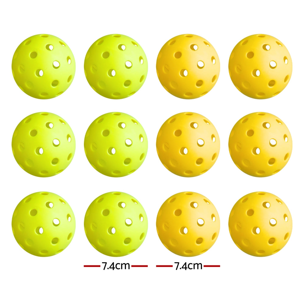 Everfit Pickleballs Set | 12PCS | 40-Hole Design | Indoor & Outdoor | Green & Yellow
