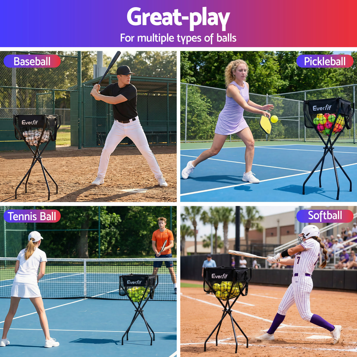 Foldable Ball Cart | Portable | For Pickleball Tennis Baseball Softball