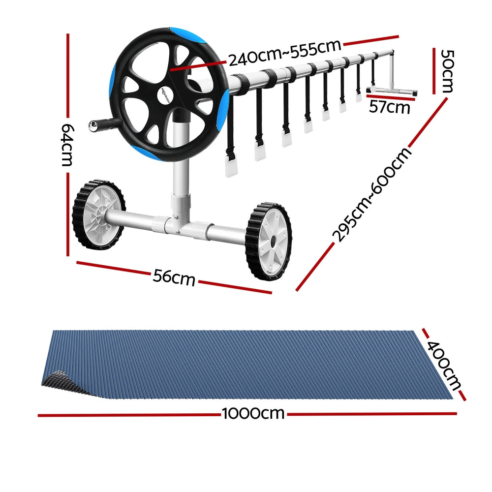 Aqua Buddy Pool Cover | 10x4m | 600 Micron with Roller 5.55m | Black Solar Blanket