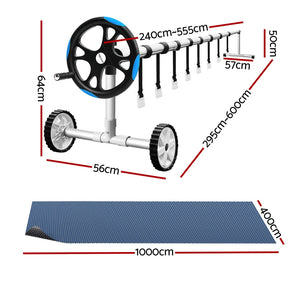 Aqua Buddy Pool Cover | 10x4m | 600 Micron with Roller 5.55m | Black Solar Blanket
