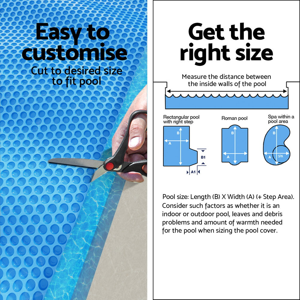 Pool Cover 600 Micron 10.5x4.2m | Bubble Heat Solar Blanket | Blue & Silver Swimming Pool Cover