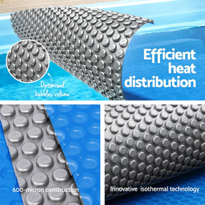 Pool Cover 600 Micron 10.5x4.2m | LDPE Solar Heat Blanket with 5.55m Roller | Blue Swimming Pool Cover