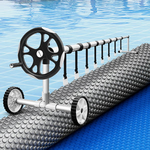 Pool Cover 600 Micron 10.5x4.2m | LDPE Solar Heat Blanket with 5.55m Roller | Blue Swimming Pool Cover