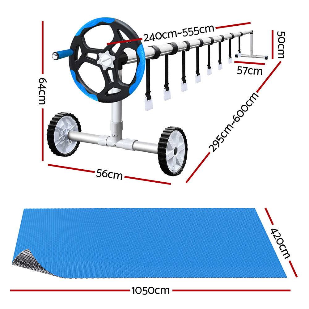 Pool Cover 600 Micron 10.5x4.2m | Solar Heat Blanket with 5.55m Roller | Blue Swimming Pool Cover