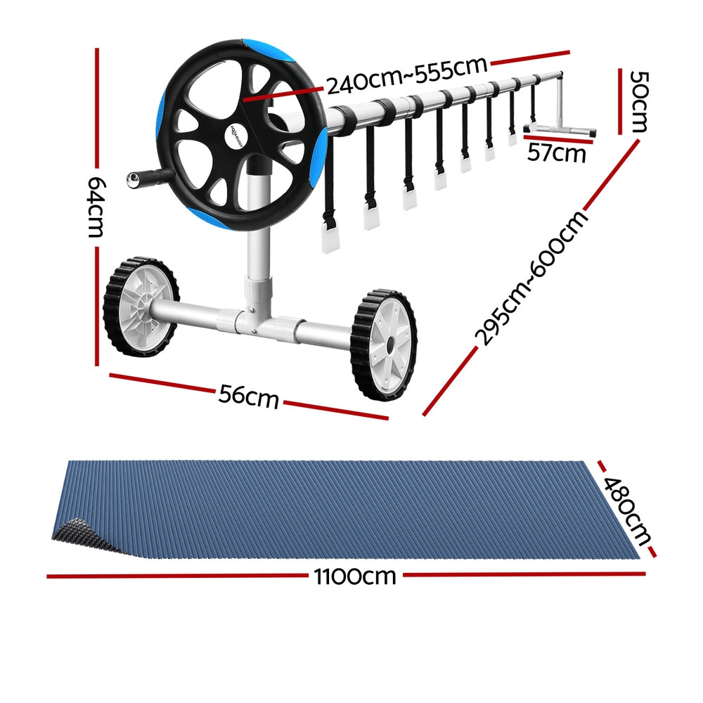 Aqua Buddy Pool Cover | 11x4.8m | 600 Micron with Roller 5.55m | Black Solar Blanket