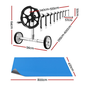 Pool Cover 600 Micron 8x4.2m | LDPE Solar Heat Blanket with 5.55m Roller | Blue Swimming Pool Cover