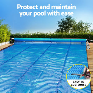Pool Cover 600 Micron 8x4.2m | LDPE Solar Heat Blanket with 5.55m Roller | Blue Swimming Pool Cover