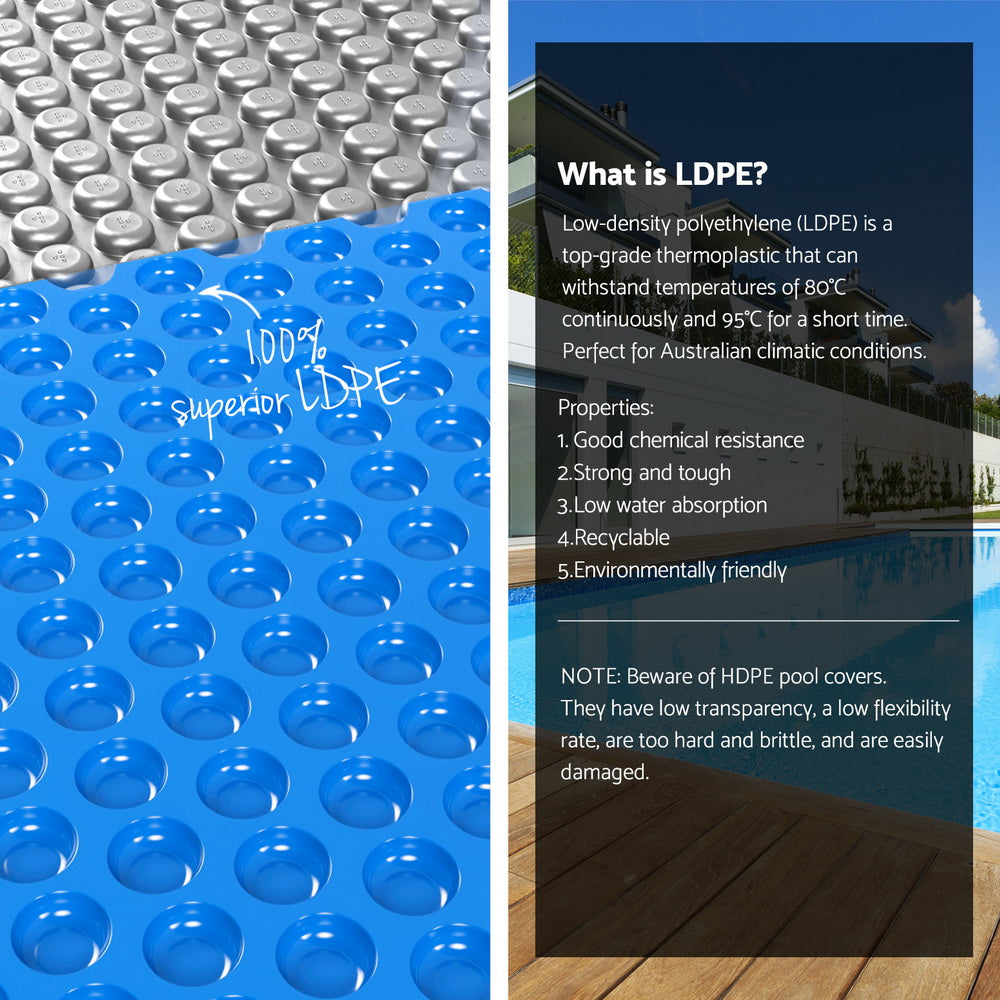 Pool Cover 600 Micron 8x4.2m | LDPE Solar Heat Blanket with 5.55m Roller | Blue Swimming Pool Cover