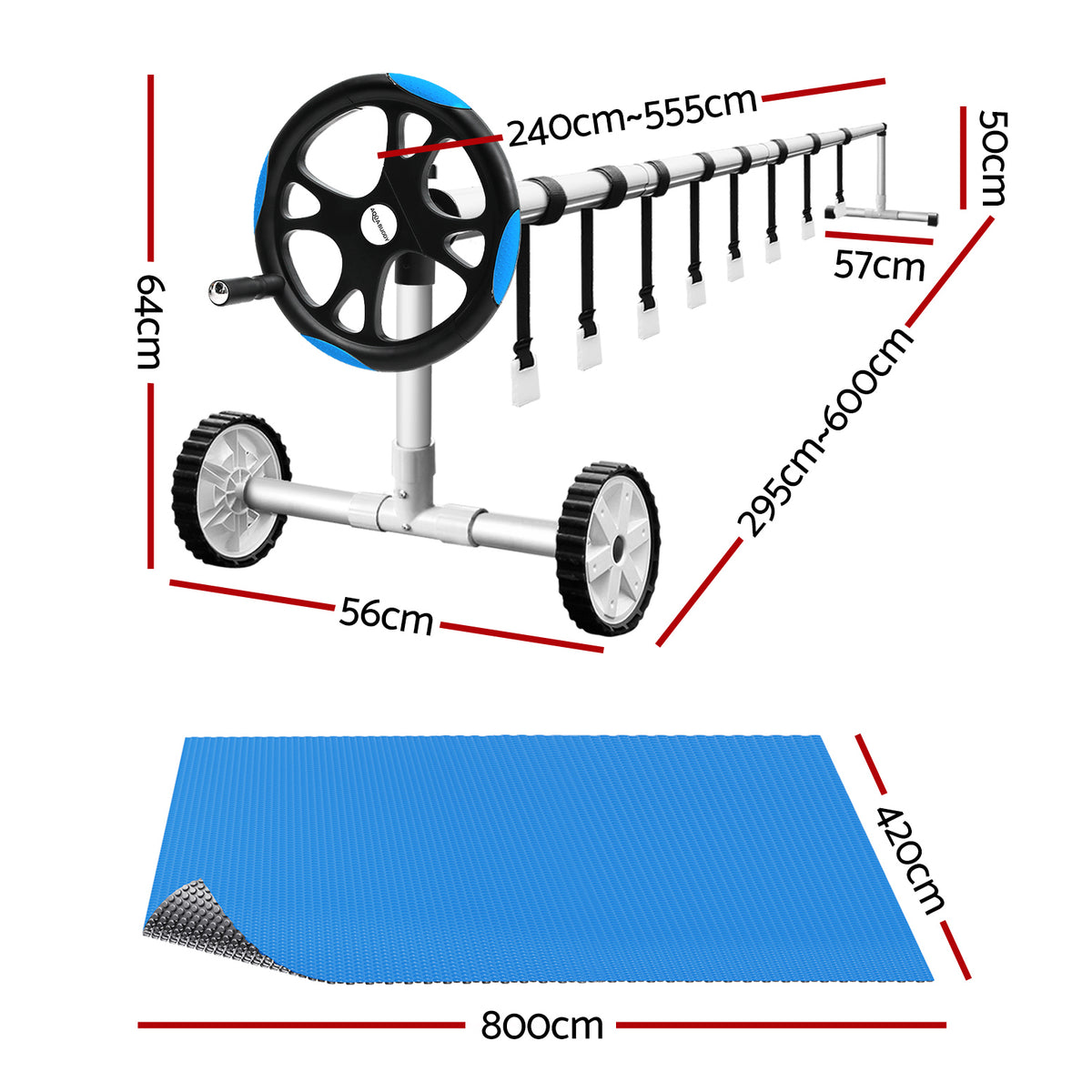 Pool Cover 600 Micron 8x4.2m | Solar Heat Blanket with 5.55m Roller | Blue Swimming Pool Cover