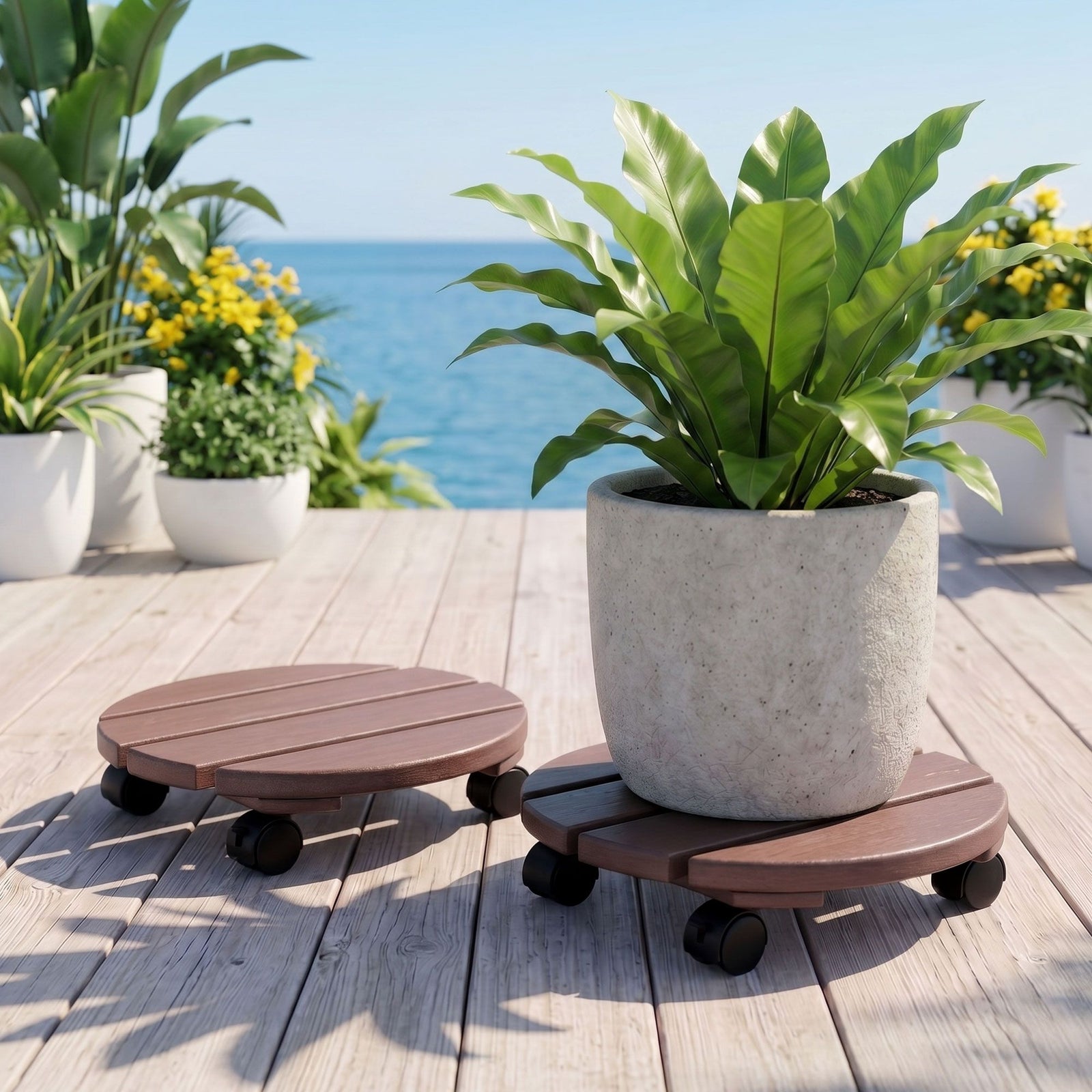 Rolling Plant Caddies | 2 Pack Heavy Duty Plant Carts | Brown
