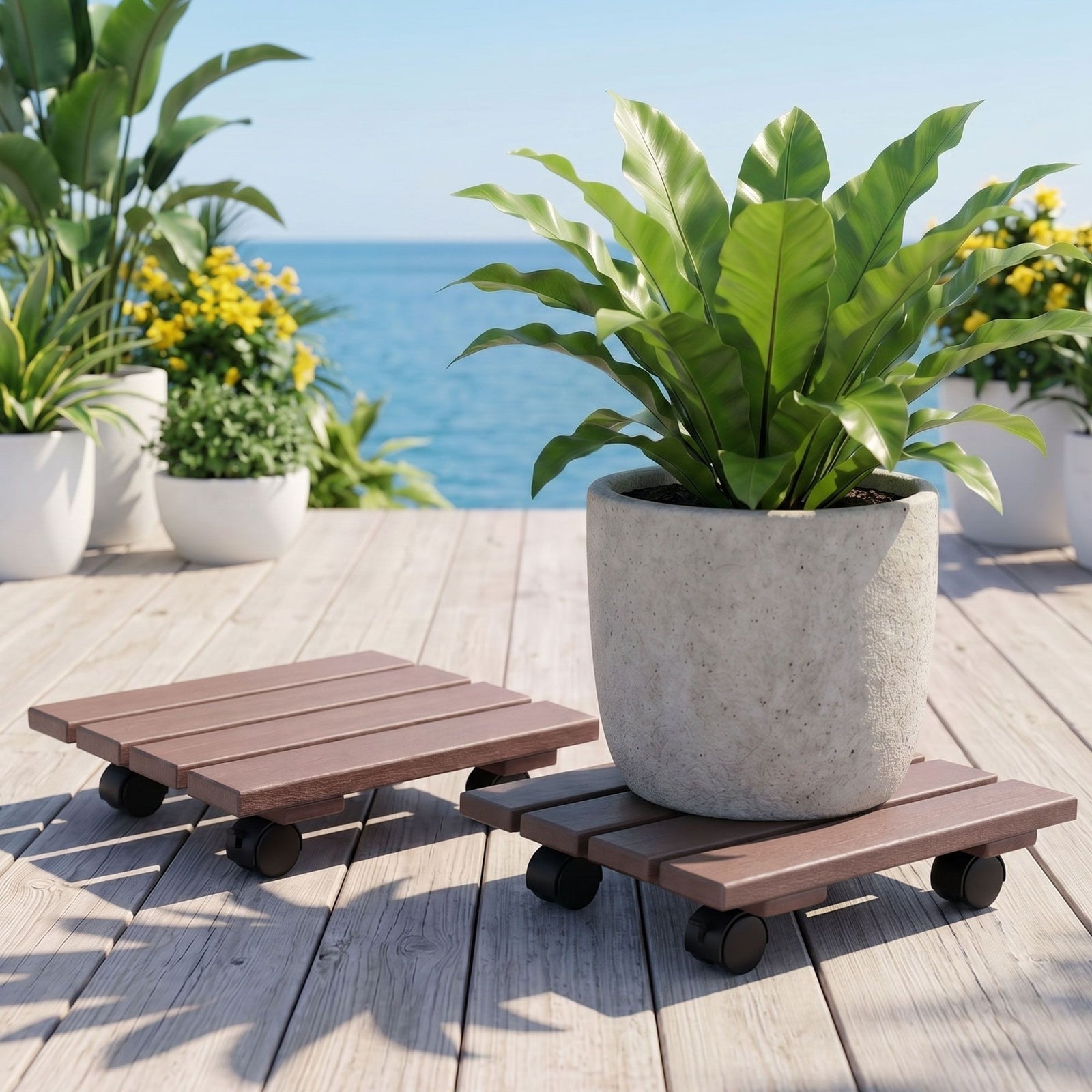 Plant Carts | 2 Pack Rolling Plant Caddies with Lockable Wheels | Brown